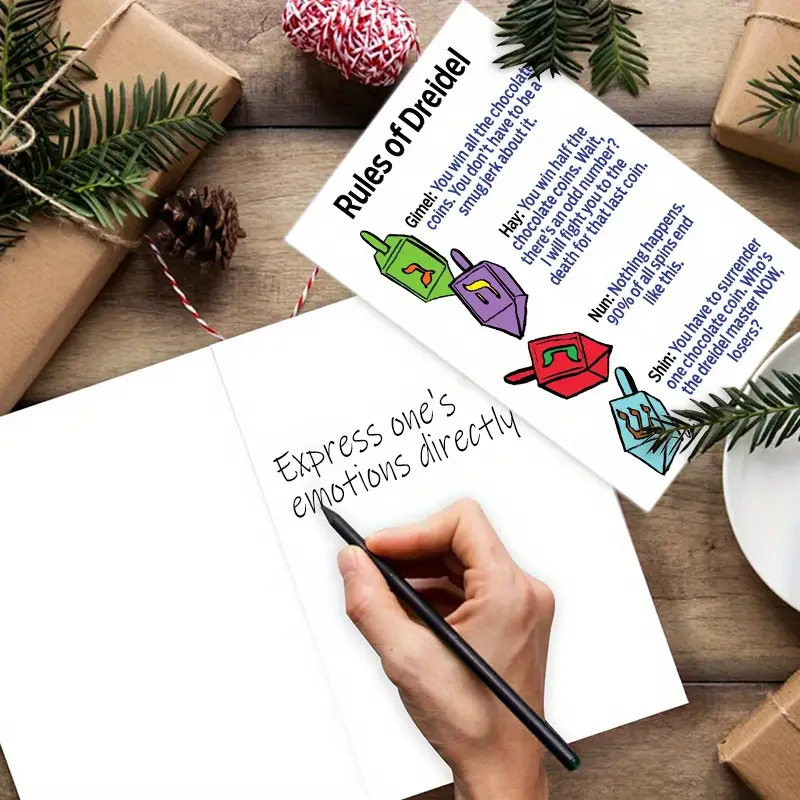 Hanukah Greeting Card & Envelope -Rules of Dreidel
