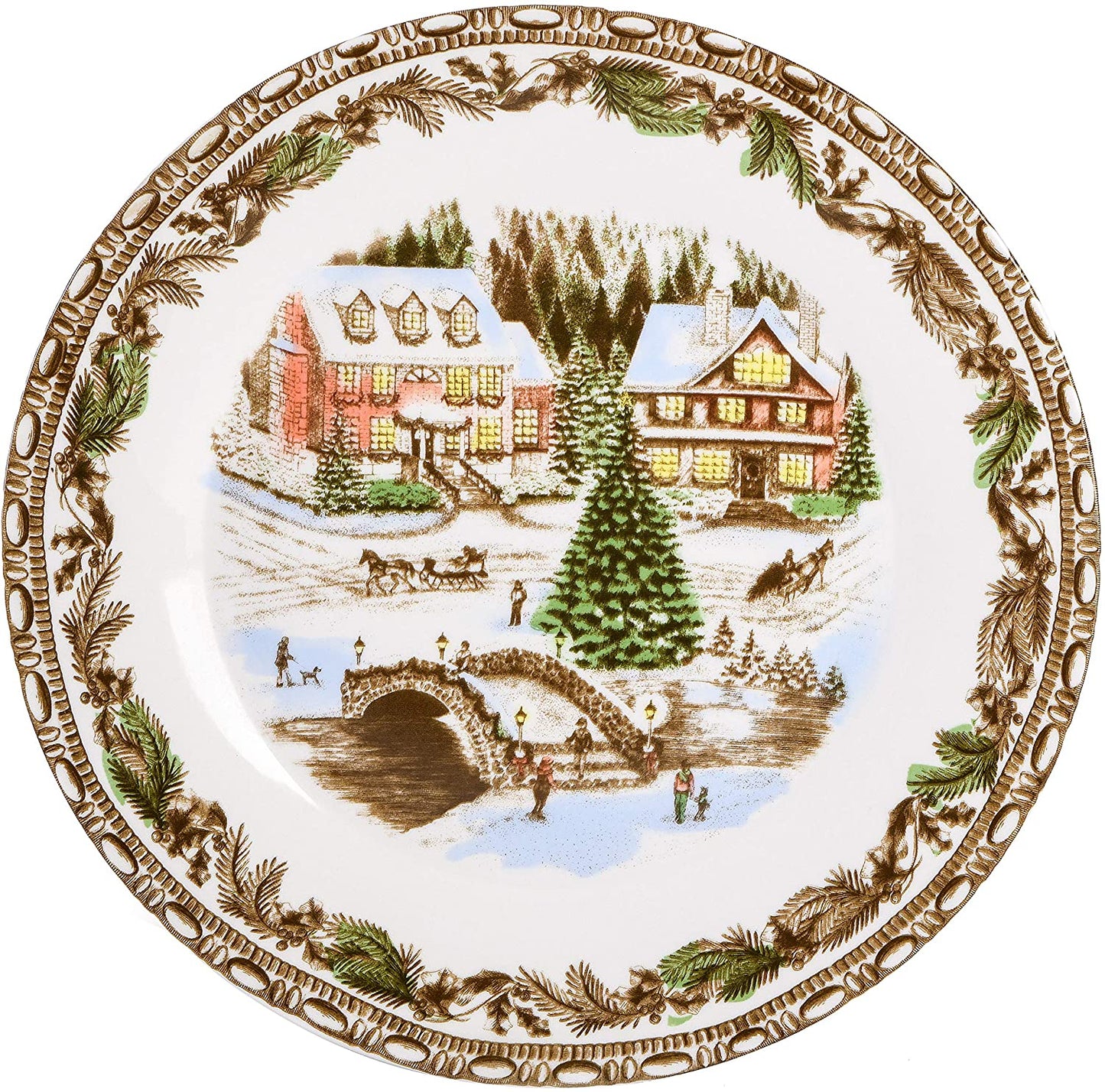 GIBSON HOME CHRISTMAS TOILE 16 PIECE DINNERWARE SET