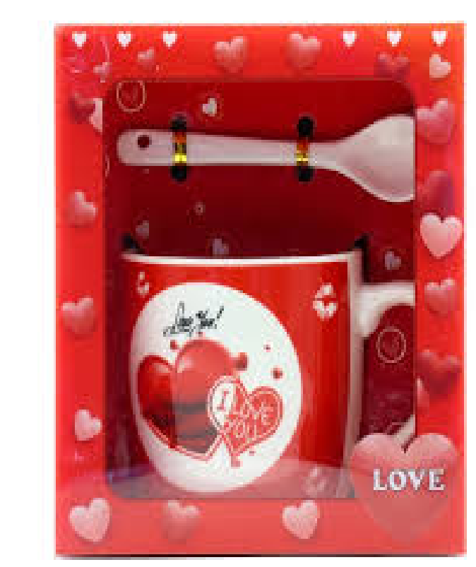 "Love" Ceramic Coffee Cup,, spoon, and tea bag