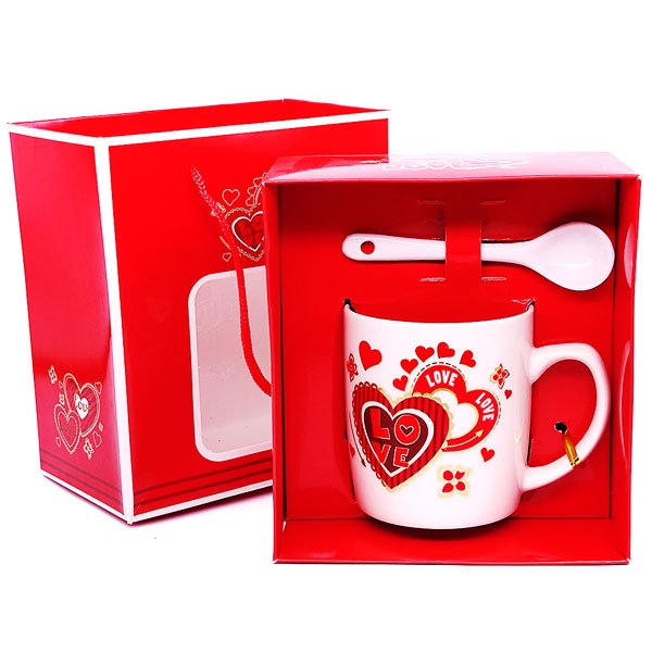 "Love" Ceramic Coffee Cup,, spoon, and tea bag
