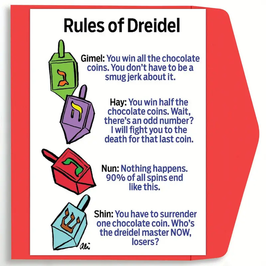 Hanukah Greeting Card & Envelope -Rules of Dreidel