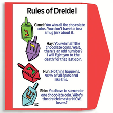 Load image into Gallery viewer, Hanukah Greeting Card &amp; Envelope -Rules of Dreidel
