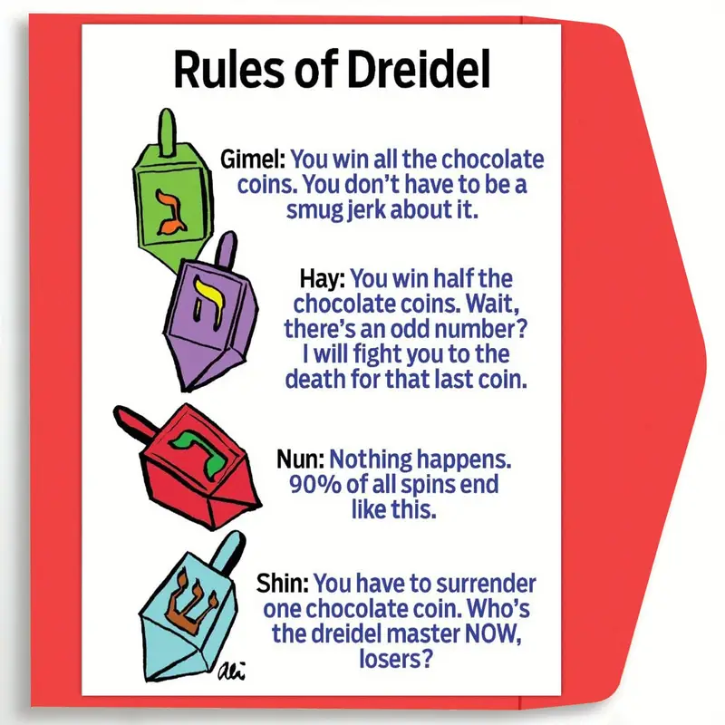 Hanukah Greeting Card & Envelope -Rules of Dreidel