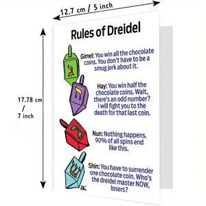 Hanukah Greeting Card & Envelope -Rules of Dreidel