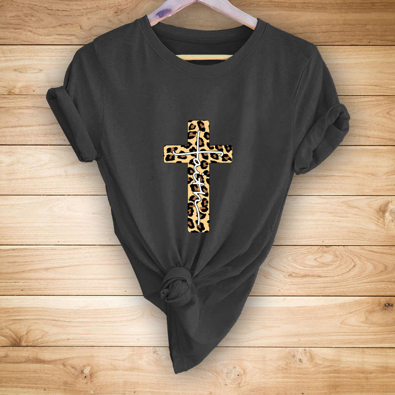 Leopard Cross print short-sleeved T-shirt