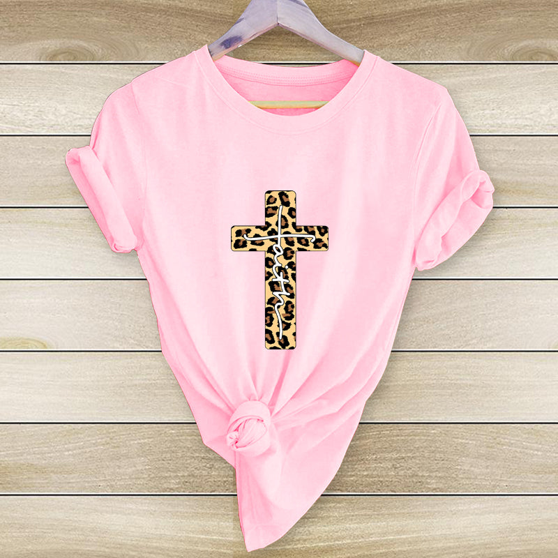 Leopard Cross print short-sleeved T-shirt