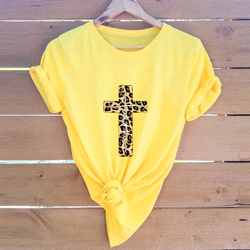 Leopard Cross print short-sleeved T-shirt
