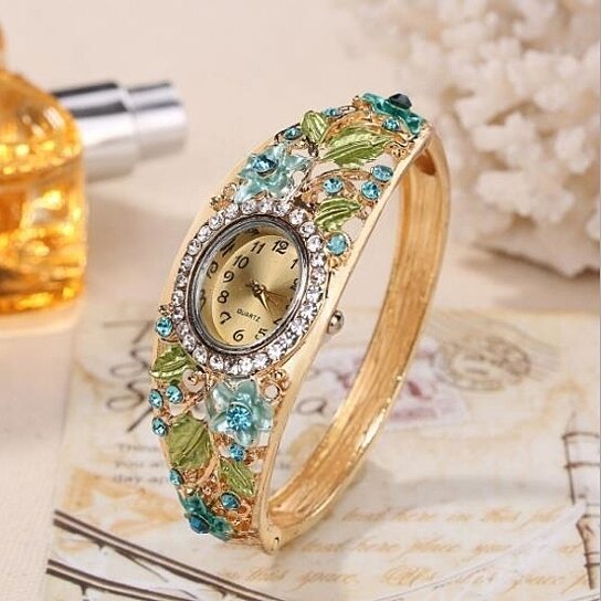 Crystal and Quartz Bangle Watch