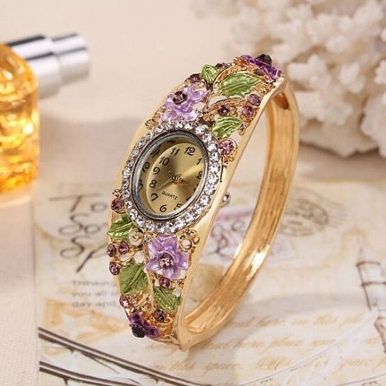 Crystal and Quartz Bangle Watch