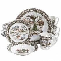GIBSON HOME CHRISTMAS TOILE 16 PIECE  DINNERWARE SET