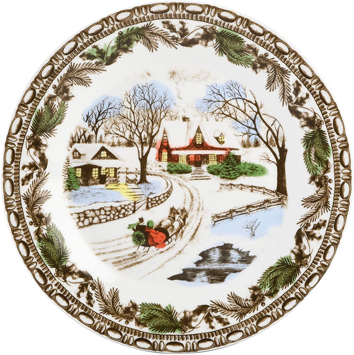 GIBSON HOME CHRISTMAS TOILE 16 PIECE  DINNERWARE SET