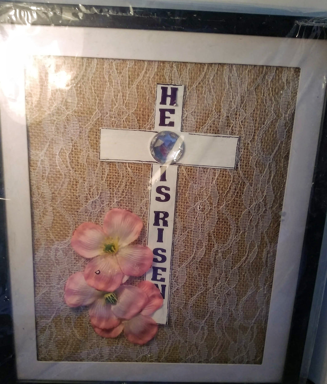 He is Risen Cross Picture Frame Wall Decor