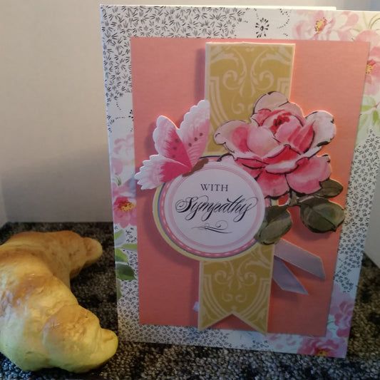 With Sympathy/Yellow Banner w Pink Rose - Sanspec Collection