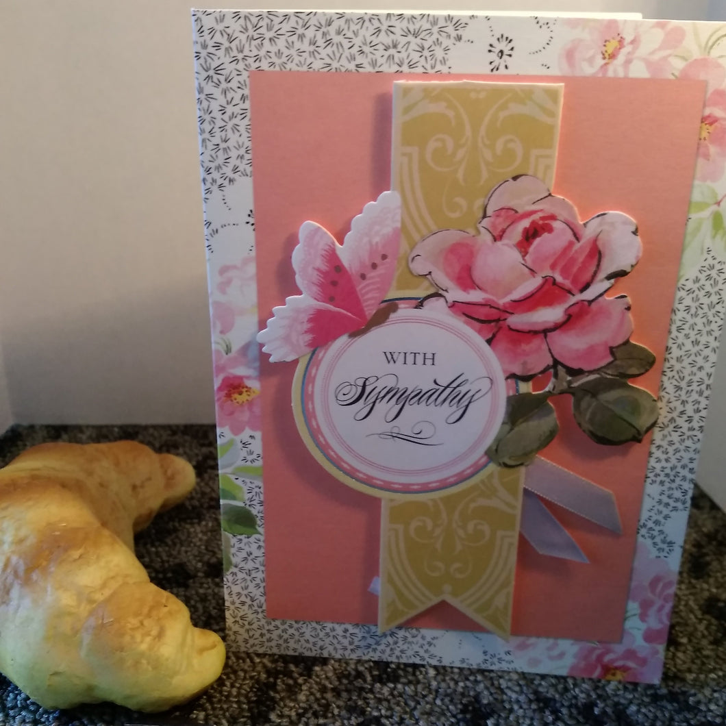 With Sympathy/Yellow Banner w Pink Rose - Sanspec Collection